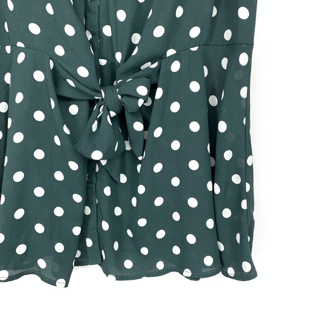 Torrid Tie Front Flutter Short Sleeve Blouse Womens Sz 0X Green White Polka Dot - Picture 4 of 6